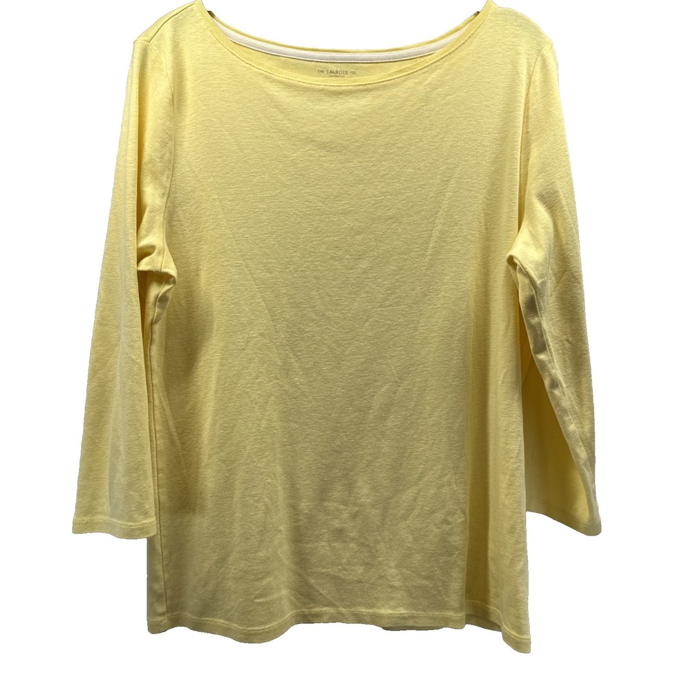Talbots Women Yellow 100% Pima Cotton 3/4 Sleeve Pullover Tee Top Size L GT5661